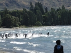 Pic one is of the swim start for Triathlon New Zealand's Contact Trophy Triathlon race (age group men), starting at 5pm on Friday January 20. Wanaka swimmers Jeno Hezinger and Tane Duncan were among the starters in this race.
